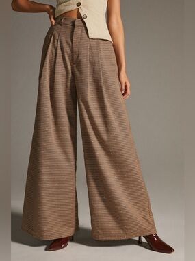 Maeve Anthropologie $160 Retail Pleated Wide-Leg Houndstooth Trousers Size 10